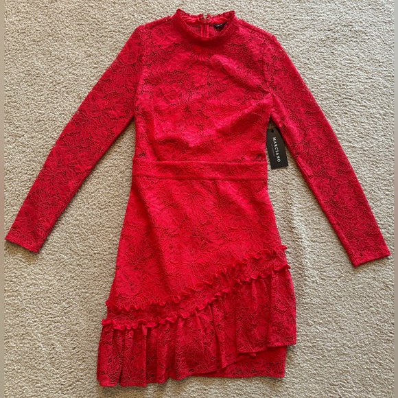 NWT Marciano Red Hot ❤️ SARAH CORDED LACE RUFFLE DRESS - Picture 6 of 10